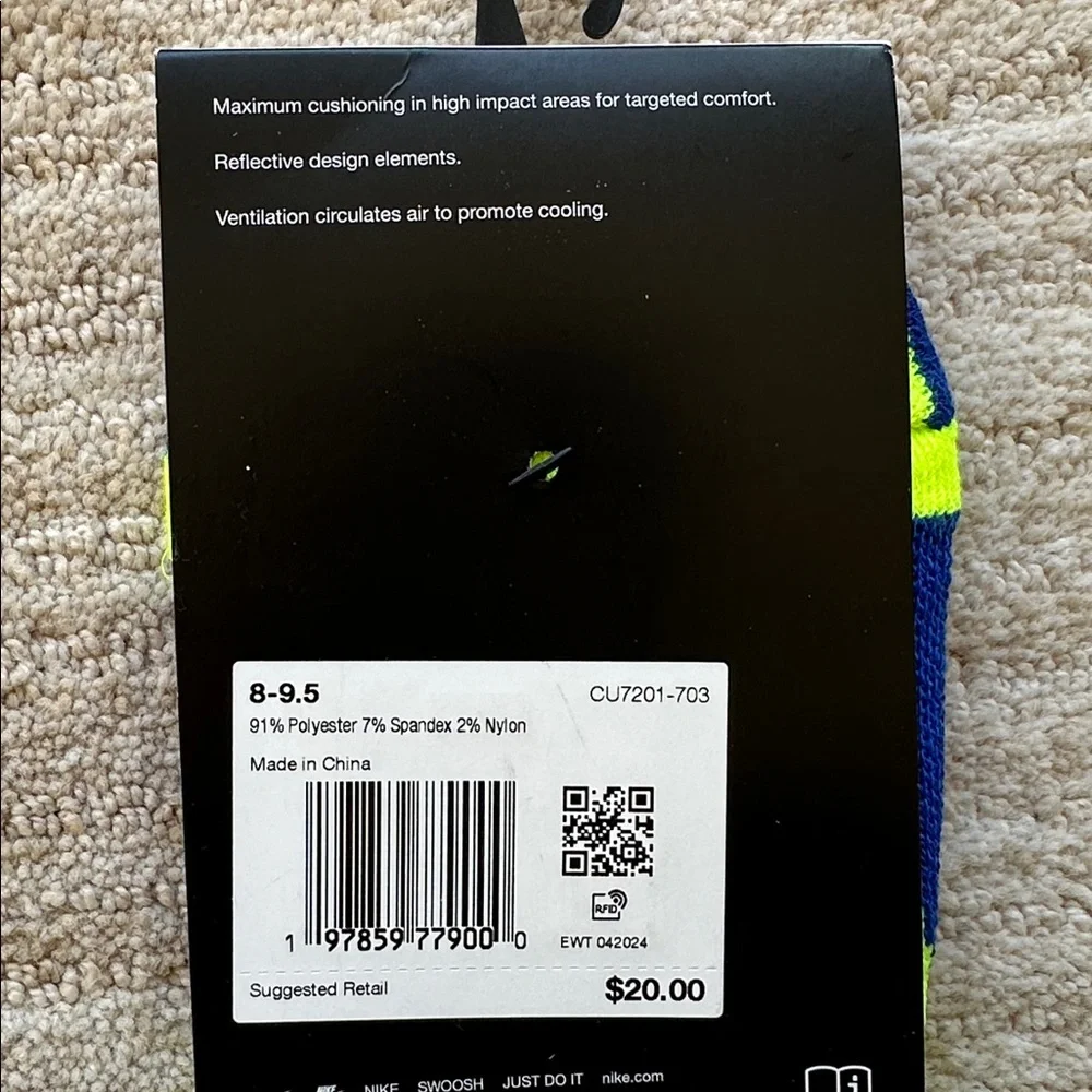 NWT 2 Pairs of Nike Spark Cushioned No-Show Running Socks Women 9.5-11 Men 8-9.5